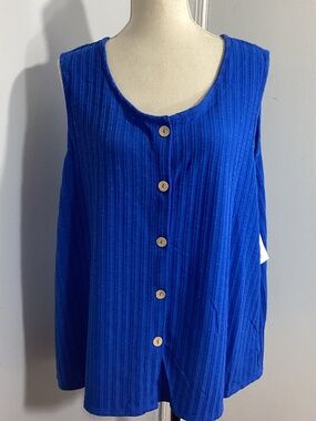 NWT NOTATIONS WOMAN 2X BLUE JERSEY KNIT SLEEVELESS TOP BUTTON FRONT